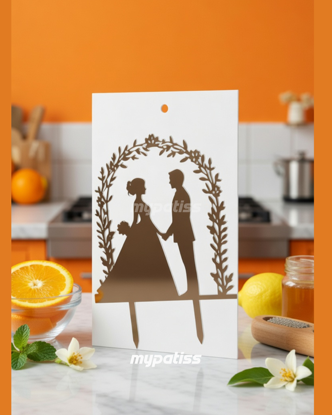 Cake Topper en Acrylique Doré - Mariage