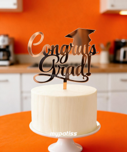 Cake Topper en Acrylique Doré - Graduation- Congrats Grad!