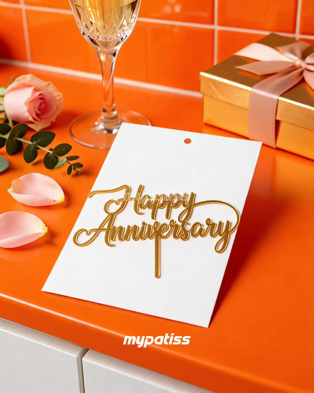Cake Topper en Acrylique Doré - Happy anniversary