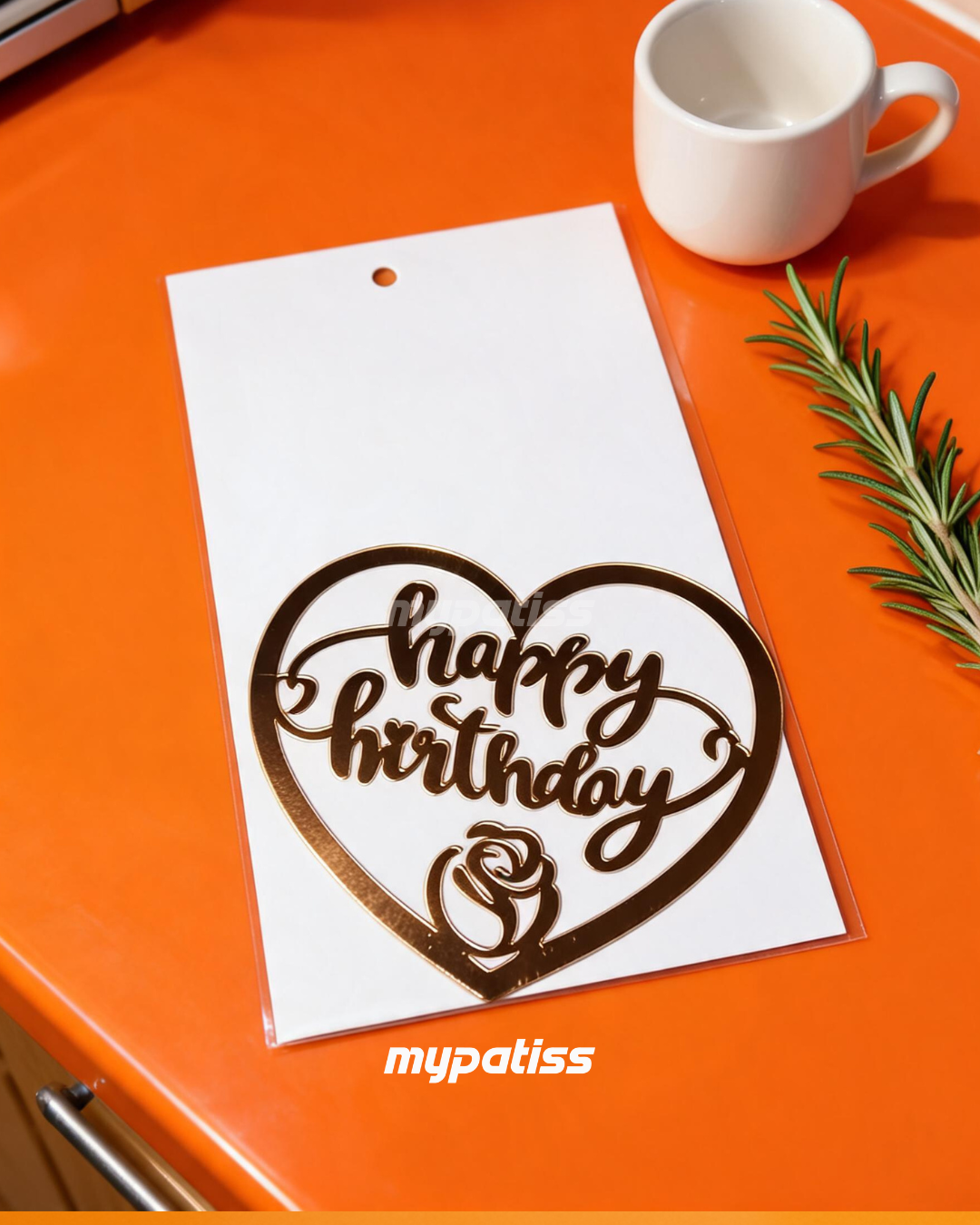 Cake Topper en Acrylique Doré - Happy birthday - Coeur