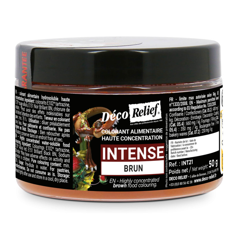Colorant Alimentaire Hydrosoluble Intense en Poudre - Brun - 50g - Deco Relief