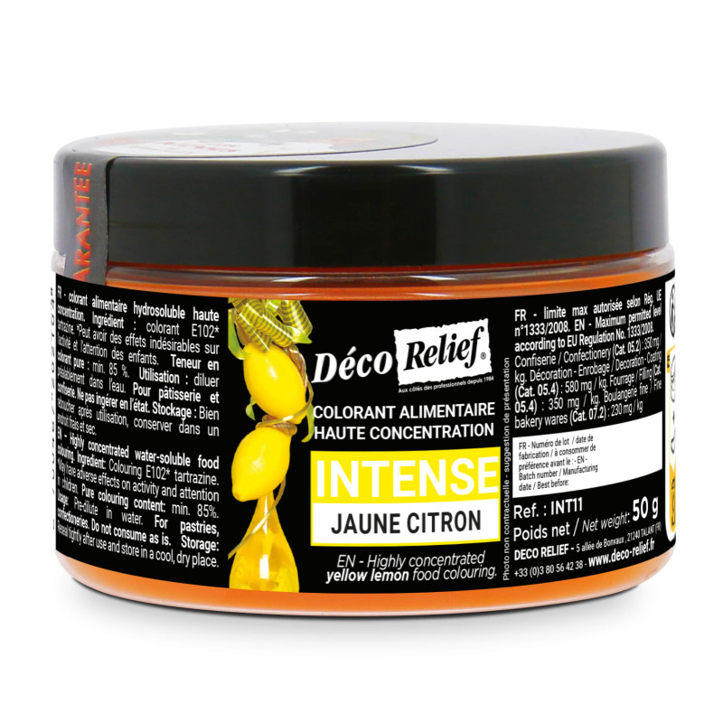 Colorant Alimentaire Hydrosoluble Intense en Poudre - Jaune Citron - 50g - Deco Relief