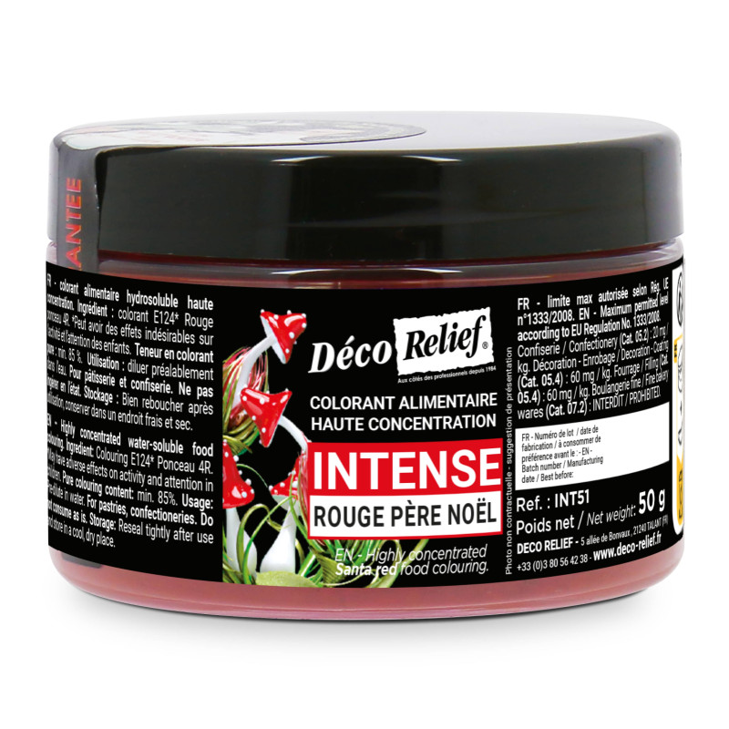 Colorant Alimentaire Hydrosoluble Intense en Poudre - Rouge Père Noël - 50g - Deco Relief