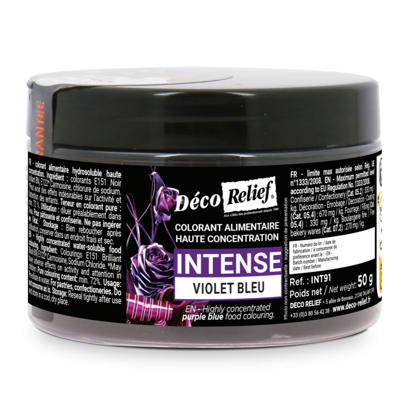 Colorant Alimentaire Hydrosoluble Intense en Poudre - Violet Bleu - 50g - Deco Relief